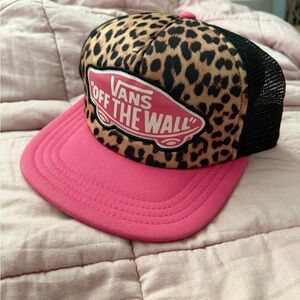 Vans Leopard Print Trucker Cap with Pink Brim